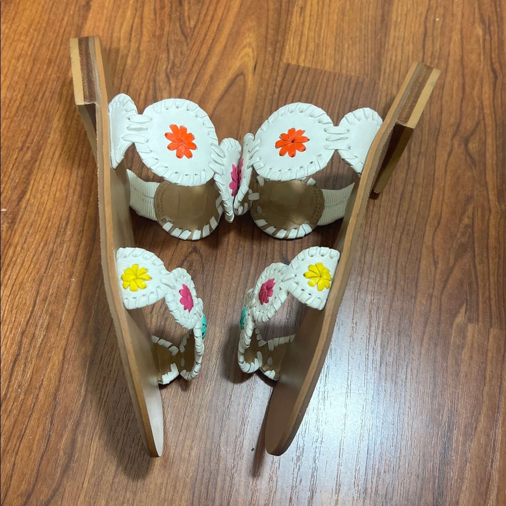Jack Rogers Sz 8 M Lauren Sandals White w/ Multicolor Accents EUC - Picture 6 of 9